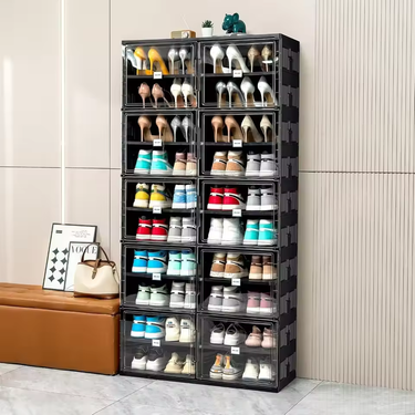 SoleLuxe CrystalCascade: 6-Tier Transparent Sneaker Sanctuary